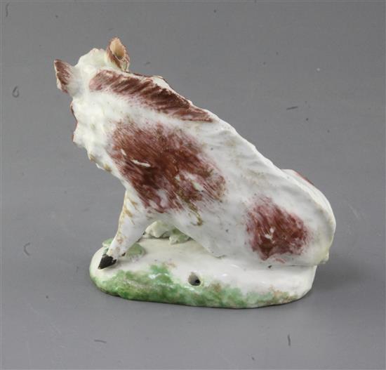 A rare Derby Dry-edge figure of a wild boar, c.1752-5, l. 13.5cm, old restoration